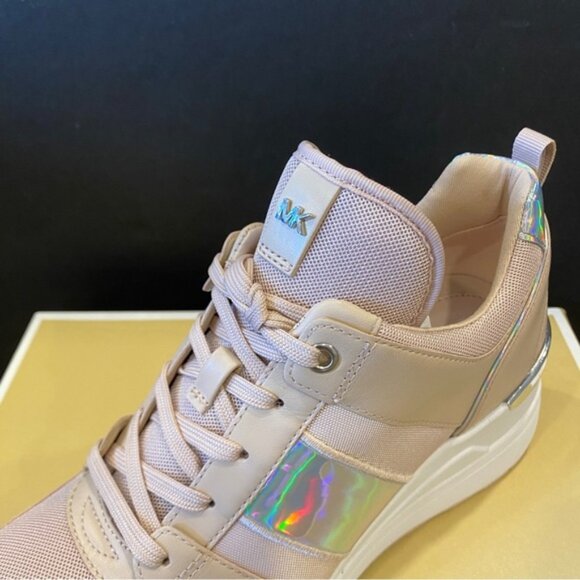 Michael Kors Georgie Soft Pink Trainer Wedges Sneakers Shoes Flat Multi Size NEW - Picture 3 of 6